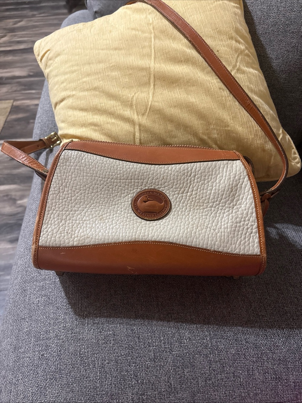Dooney & Bourke Pebble Leather Crossbody Bag in Ivory and Brown
